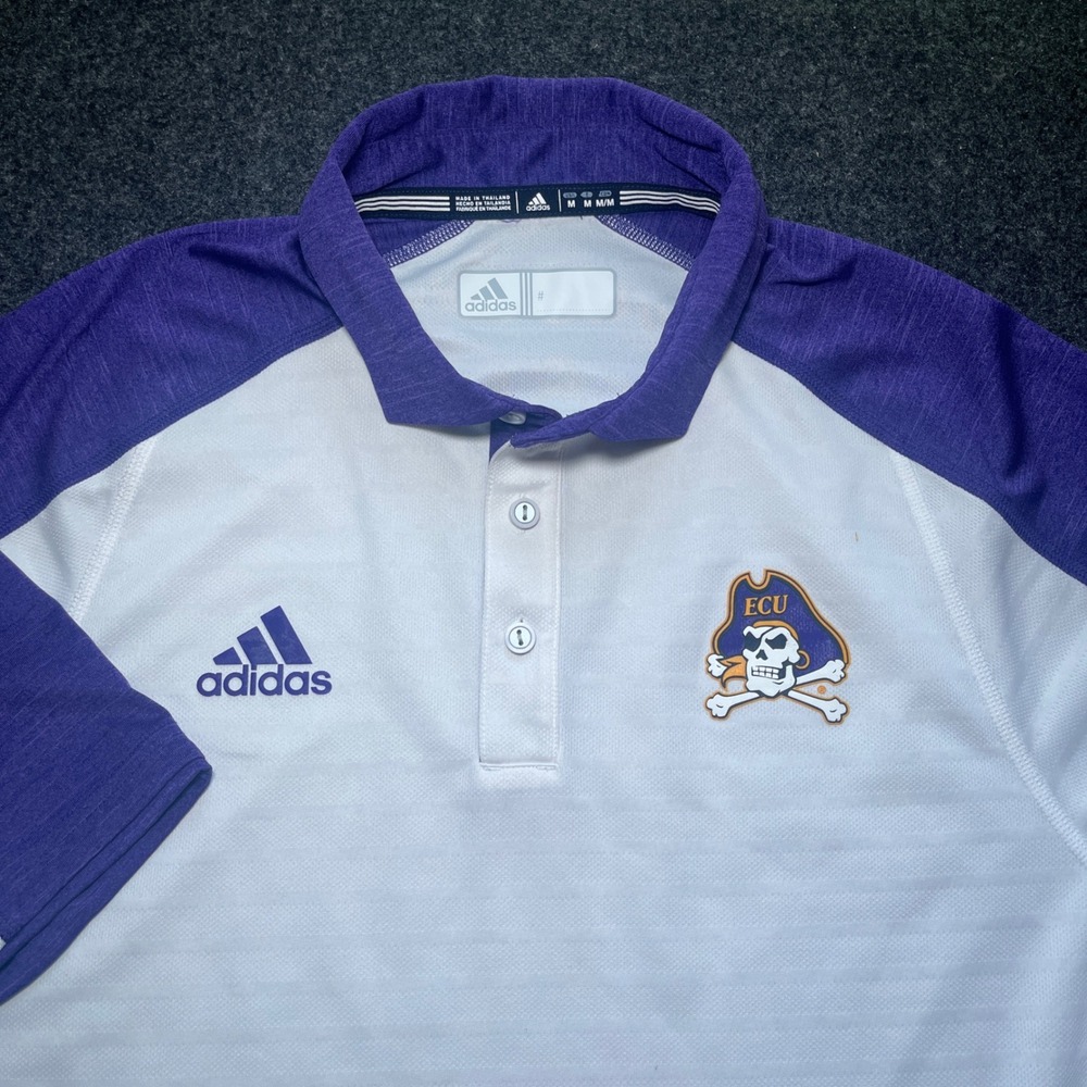 Adidas‎ Polo Shirt Mens Medium White Purple ECU Pirates Climalite Golf